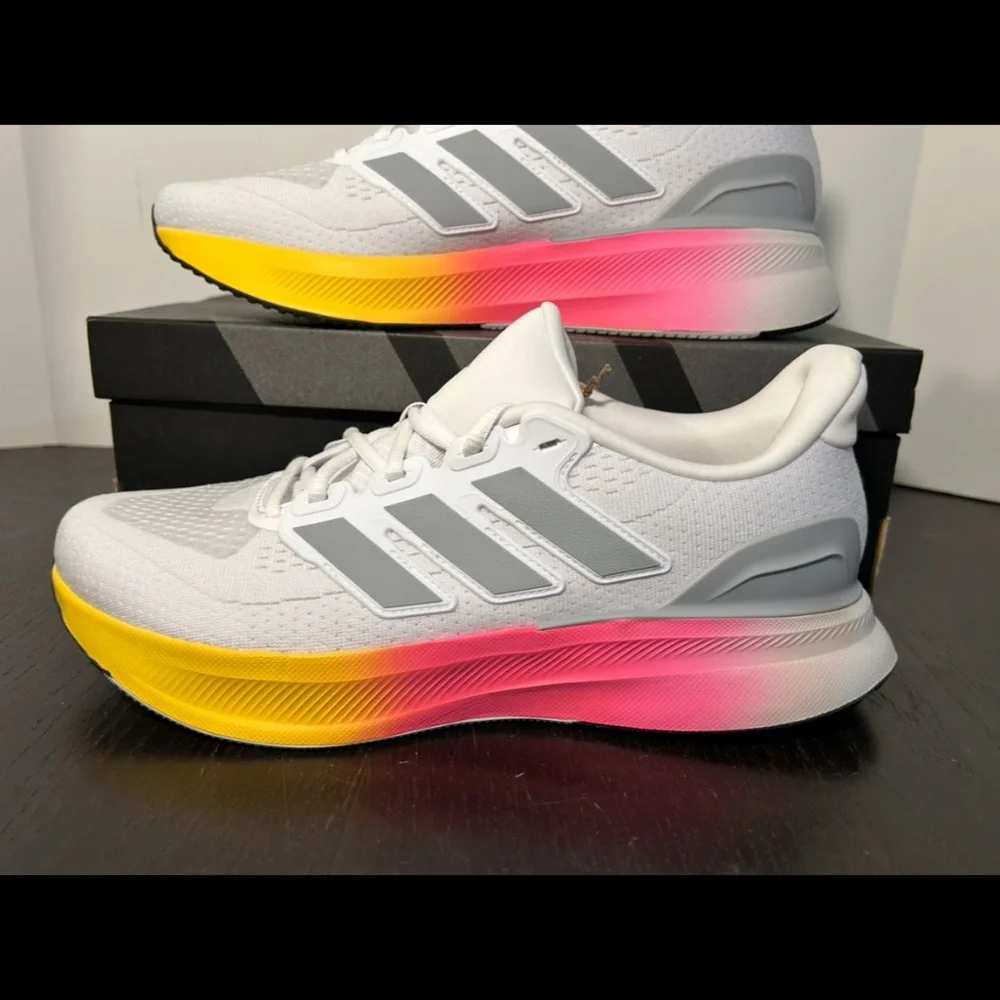 Adidas UltraRun 5 Running Shoes Sneakers White/Grey/Pink/Yellow Mens 11/Woman 12